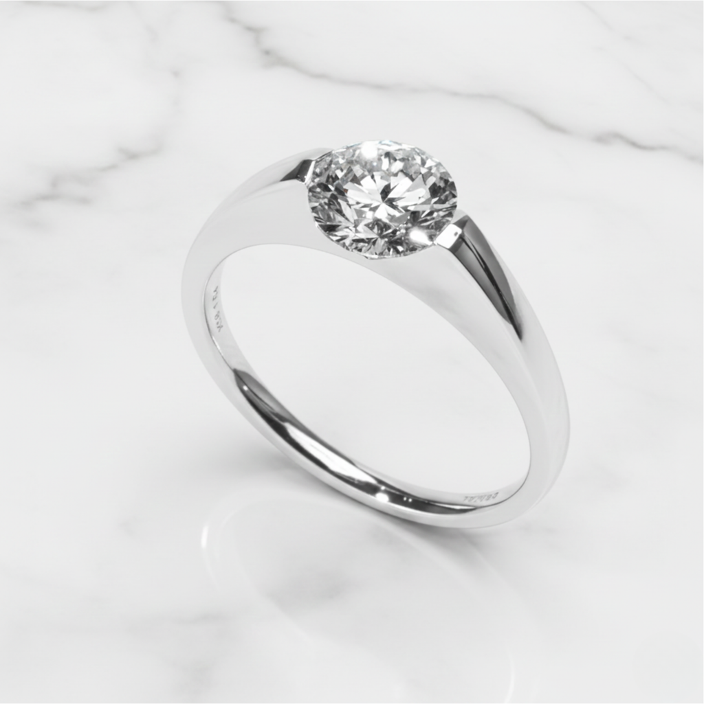 Modern Round Cut East West Ring | Lab Grown Diamond | 14K Yellow Gold Sleek Design