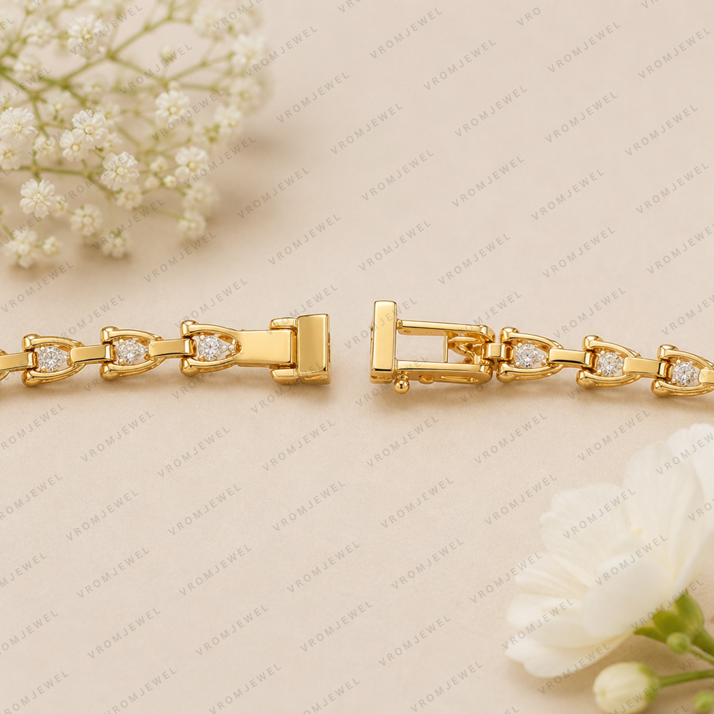 5.60ct Pear Cut Lab Grown Diamond Tennis Bracelet: 14k Gold Bridal Jewelry