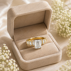 Emerald Cut Lab Grown Diamond Bridal Engagement Ring in Solid 14K Gold