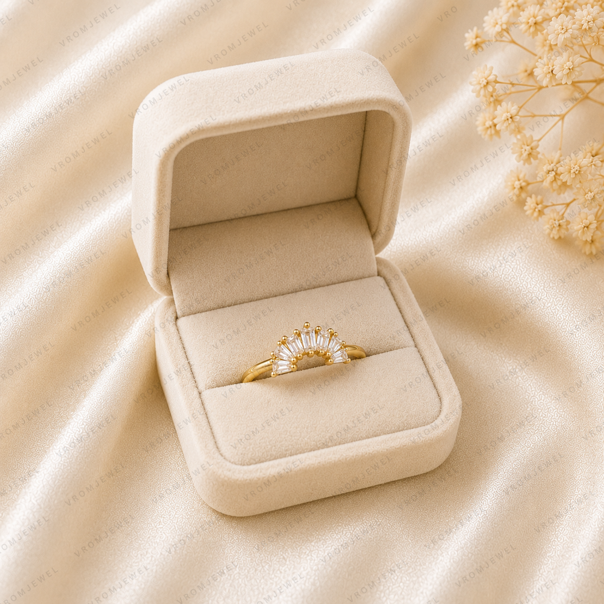 Curved Wedding Band | Lab Grown Diamond | Marquise, Pear & Baguette Stones