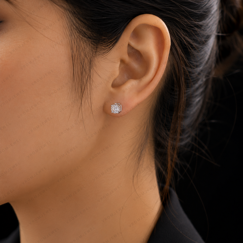 Round Lab Grown Diamond Solitaire Bridal Stud Earrings in Solid 14K Gold