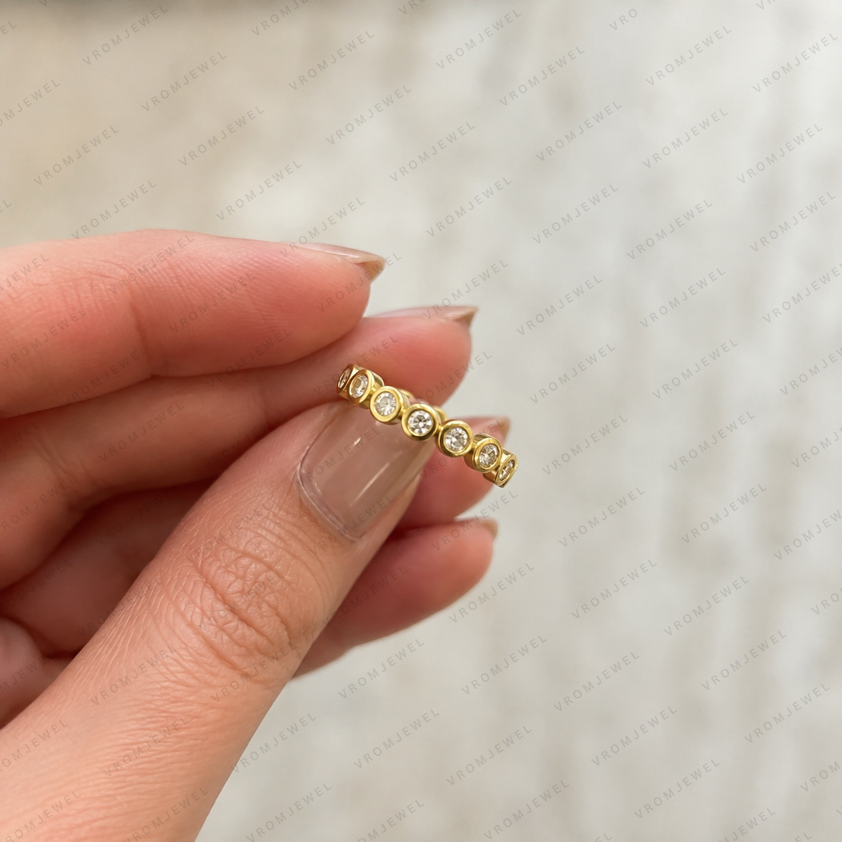 Diamond Eternity Ring | Lab Grown | Bezel Set | 14K Gold Stacking Band