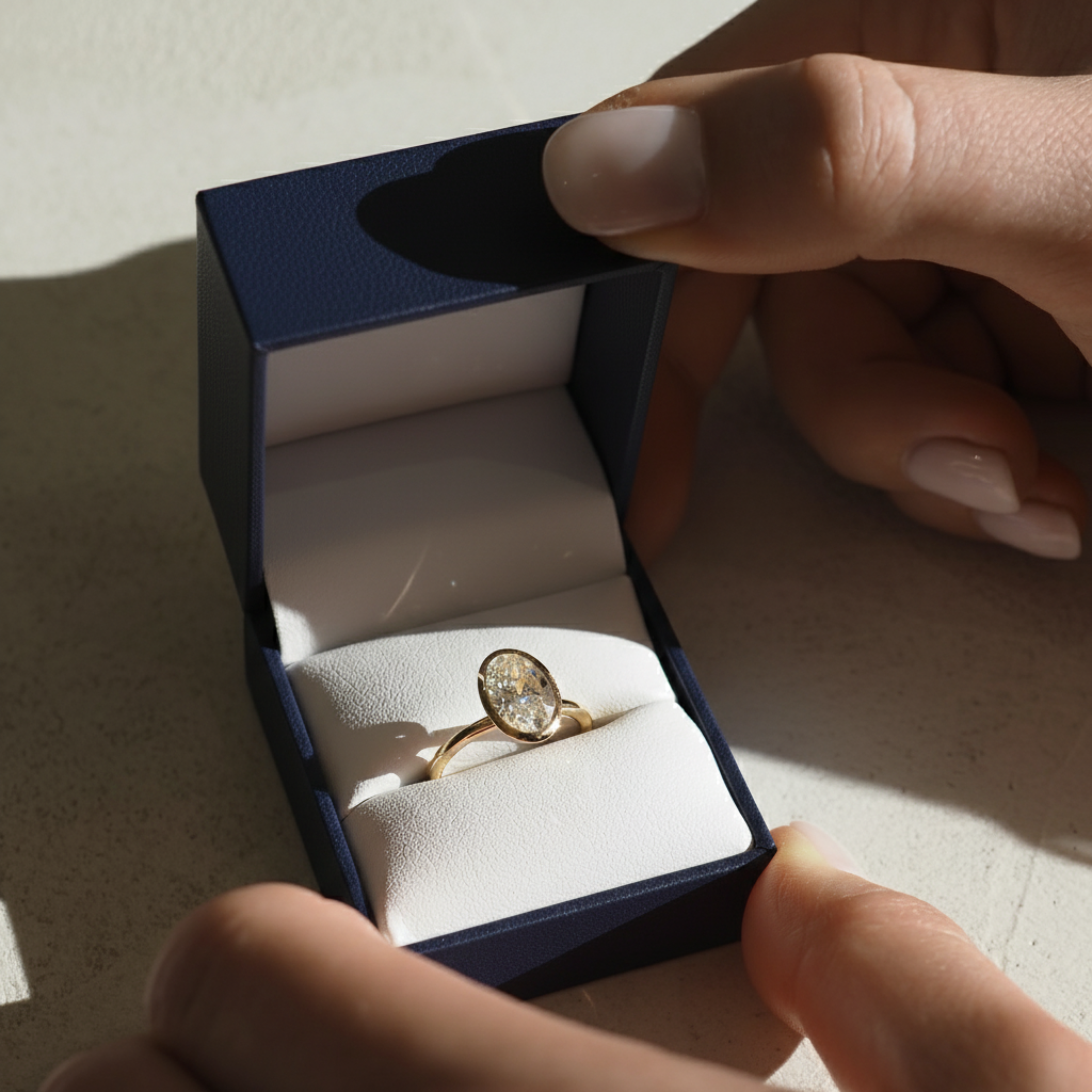 Oval Cut Bezel Set Solitaire Ring | Lab Grown Diamond | 14K Yellow Gold Modern Design