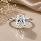 Oval Lab Grown Diamond Solitaire Ring in Handmade Solid 14K Gold