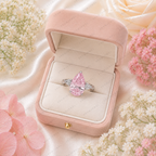 Pink Pear Shape Lab Grown Diamond Engagement Ring, Vintage Inspired Diamond Ring, Side Stone Ring, IGI Certified, 10K 14K 18K Gold