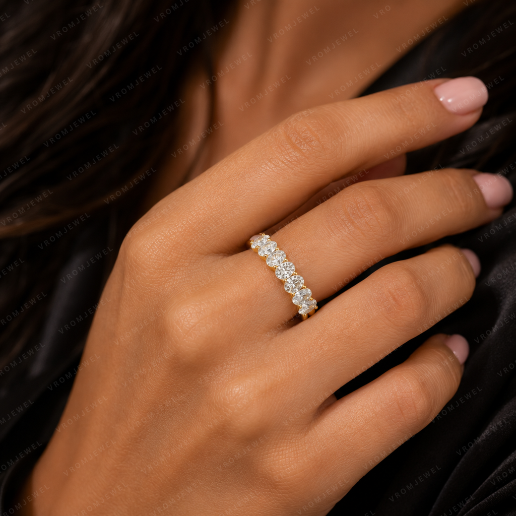 Oval Lab Grown Diamond Anniversary Band in Solid 14K Gold