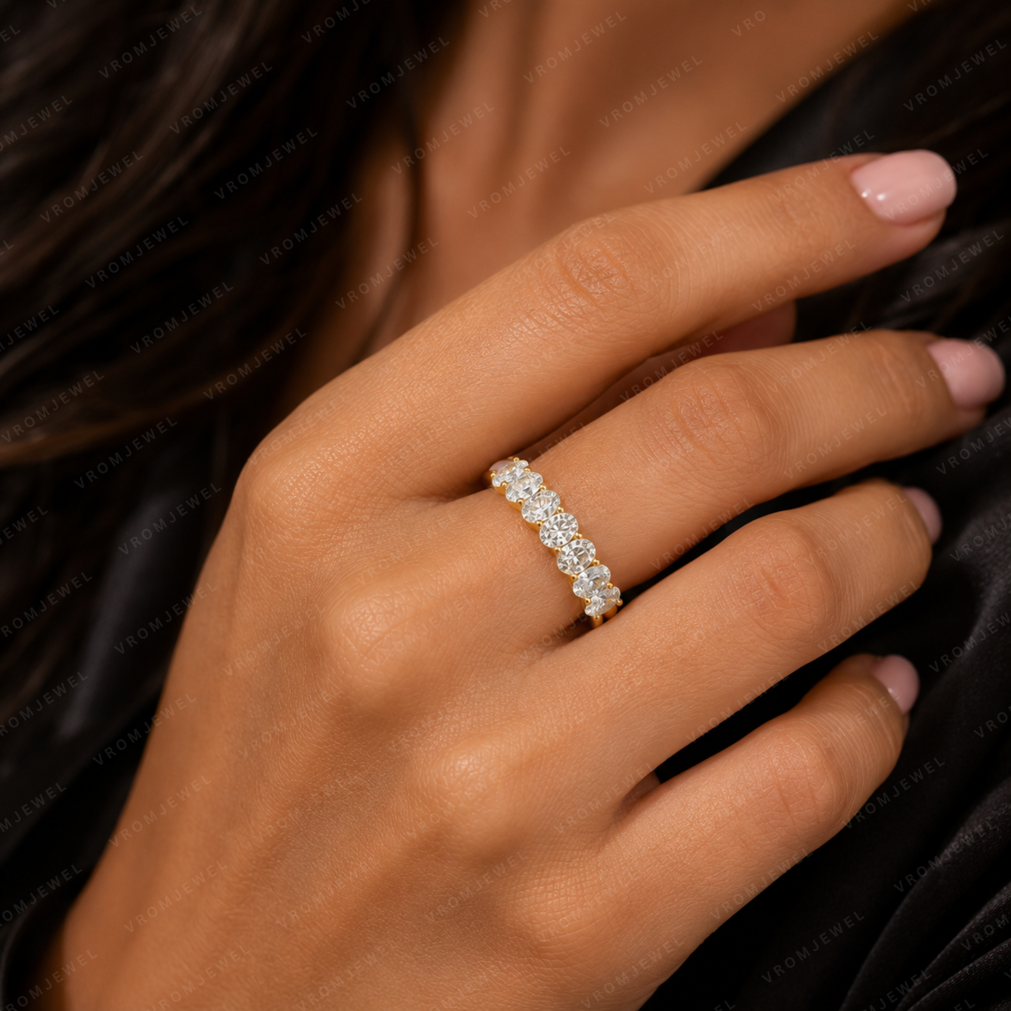 Oval Lab Grown Diamond Anniversary Band in Solid 14K Gold