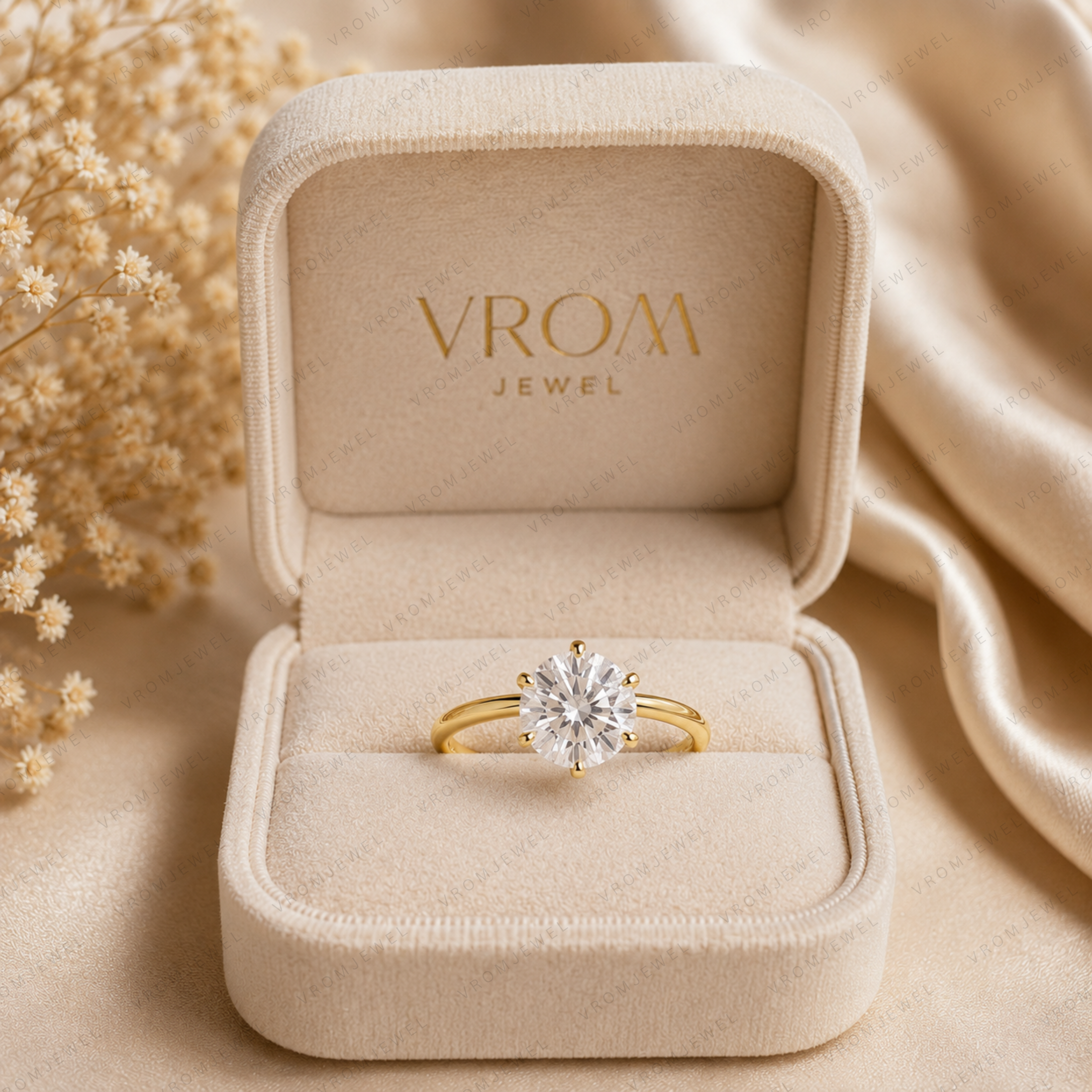 Elegant Round Lab Grown Diamond Engagement Solitaire Ring in Solid 14K Gold