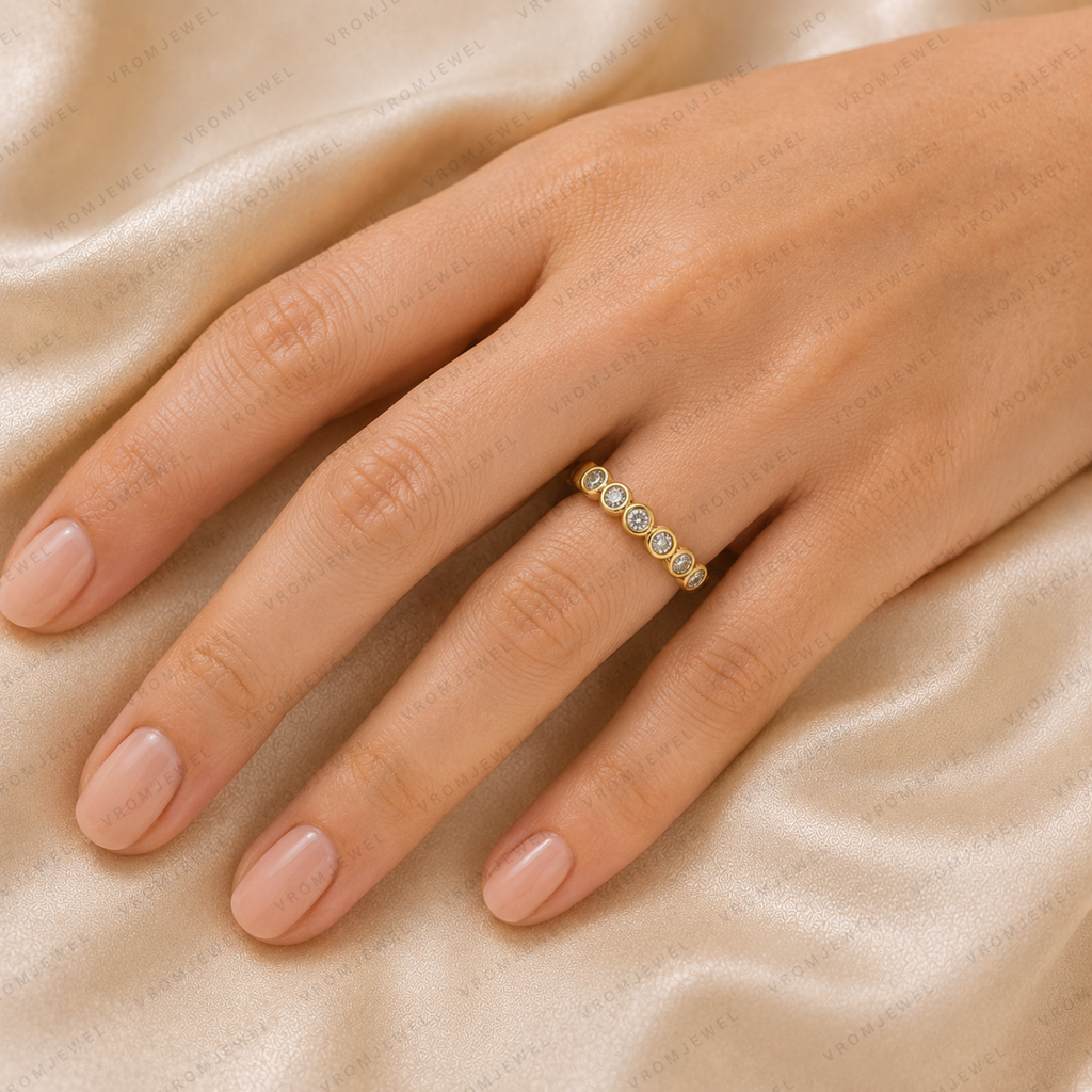 Bezel Set Diamond Eternity Band | Lab Grown | 14K Gold Anniversary Ring
