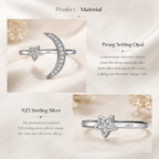 Moon and Star Lab Grown Diamond Ring, Celestial Diamond Ring, Crescent Moon Ring, Star Ring, Solid Gold Open Ring, Minimalist Promise Ring