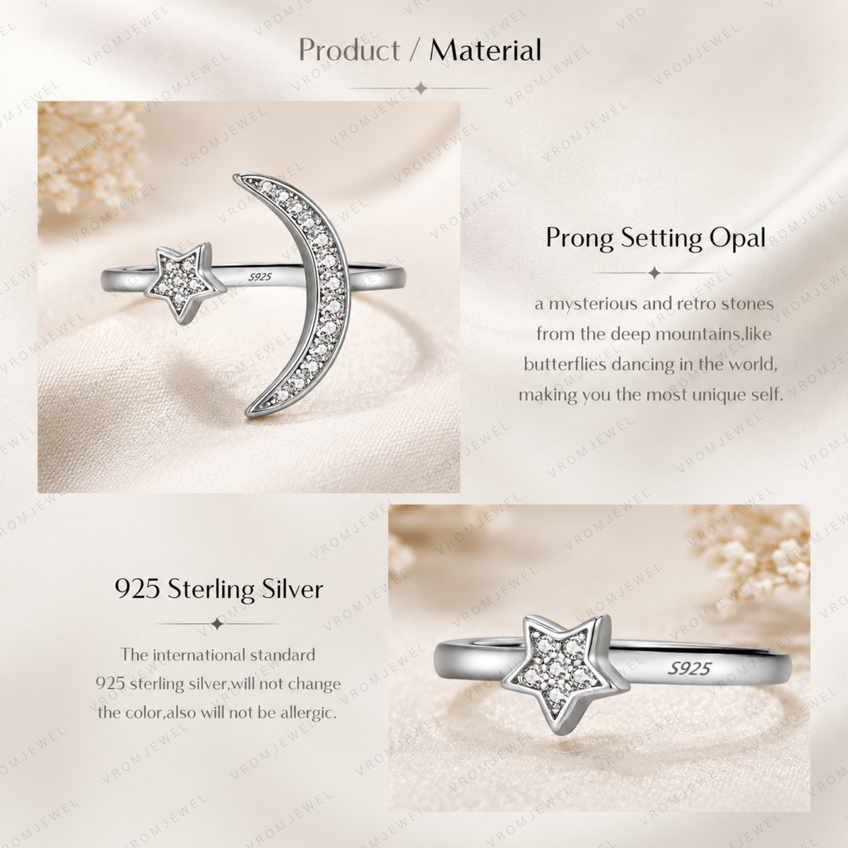 Moon and Star Lab Grown Diamond Ring, Celestial Diamond Ring, Crescent Moon Ring, Star Ring, Solid Gold Open Ring, Minimalist Promise Ring