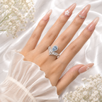 Blue Pear Shape Lab Grown Diamond Ring, 0.80 Ct Blue Diamond Engagement Ring, Marquise & Round Diamond Accents, Halo Ring, Unique BridalRing