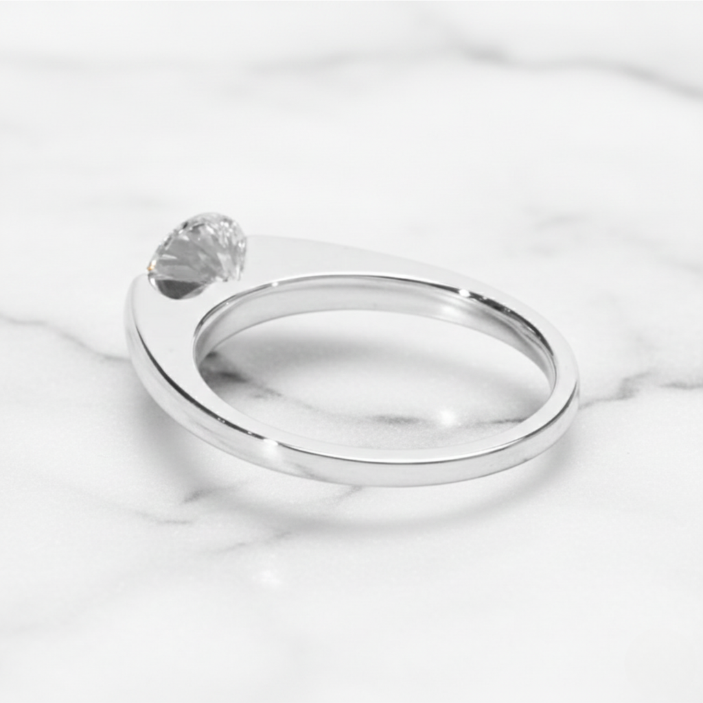 Modern Round Cut East West Ring | Lab Grown Diamond | 14K Yellow Gold Sleek Design