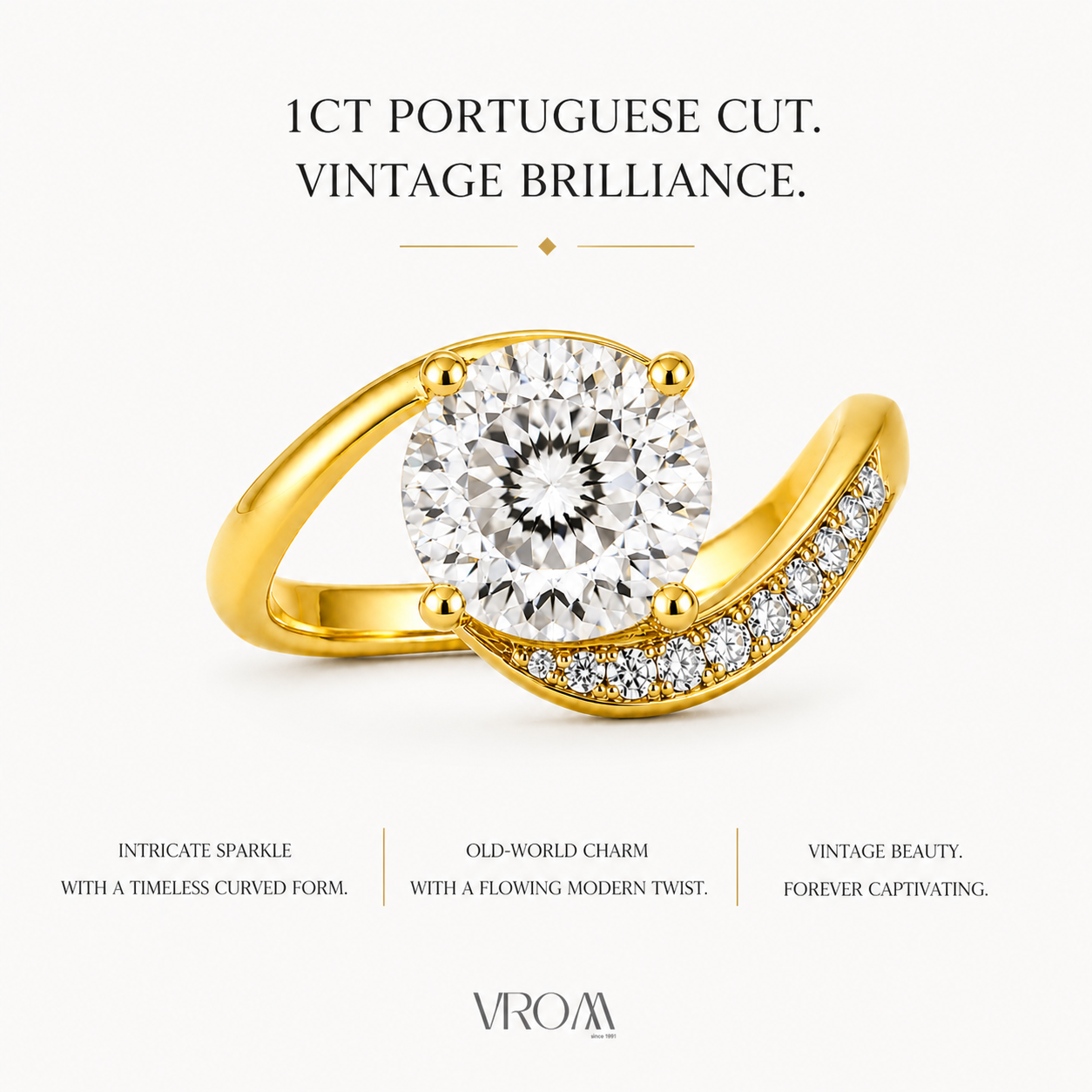 Portuguese Cut Lab Grown Diamond Ring | 1 CT IGI Certified | Twisted Pave Band | Vintage Inspired Engagement Ring | 14K Gold
