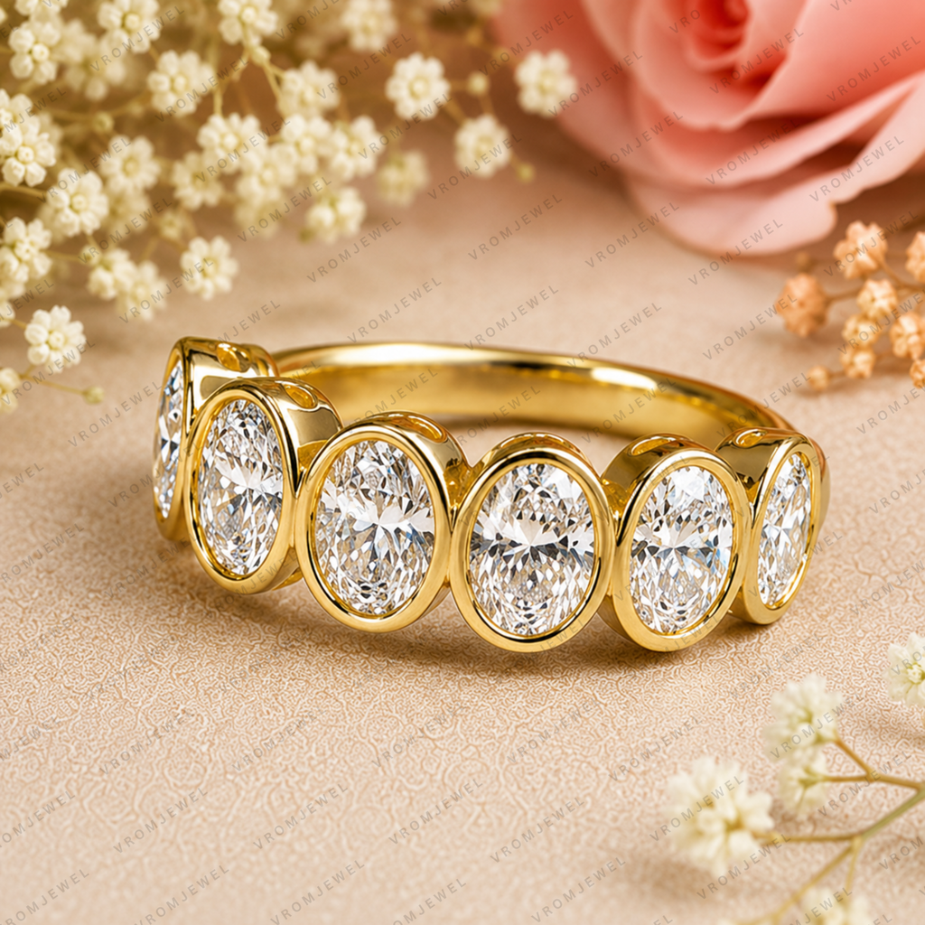 Seven Stone Oval Lab Grown Diamond Anniversary Band in Solid 14K Gold