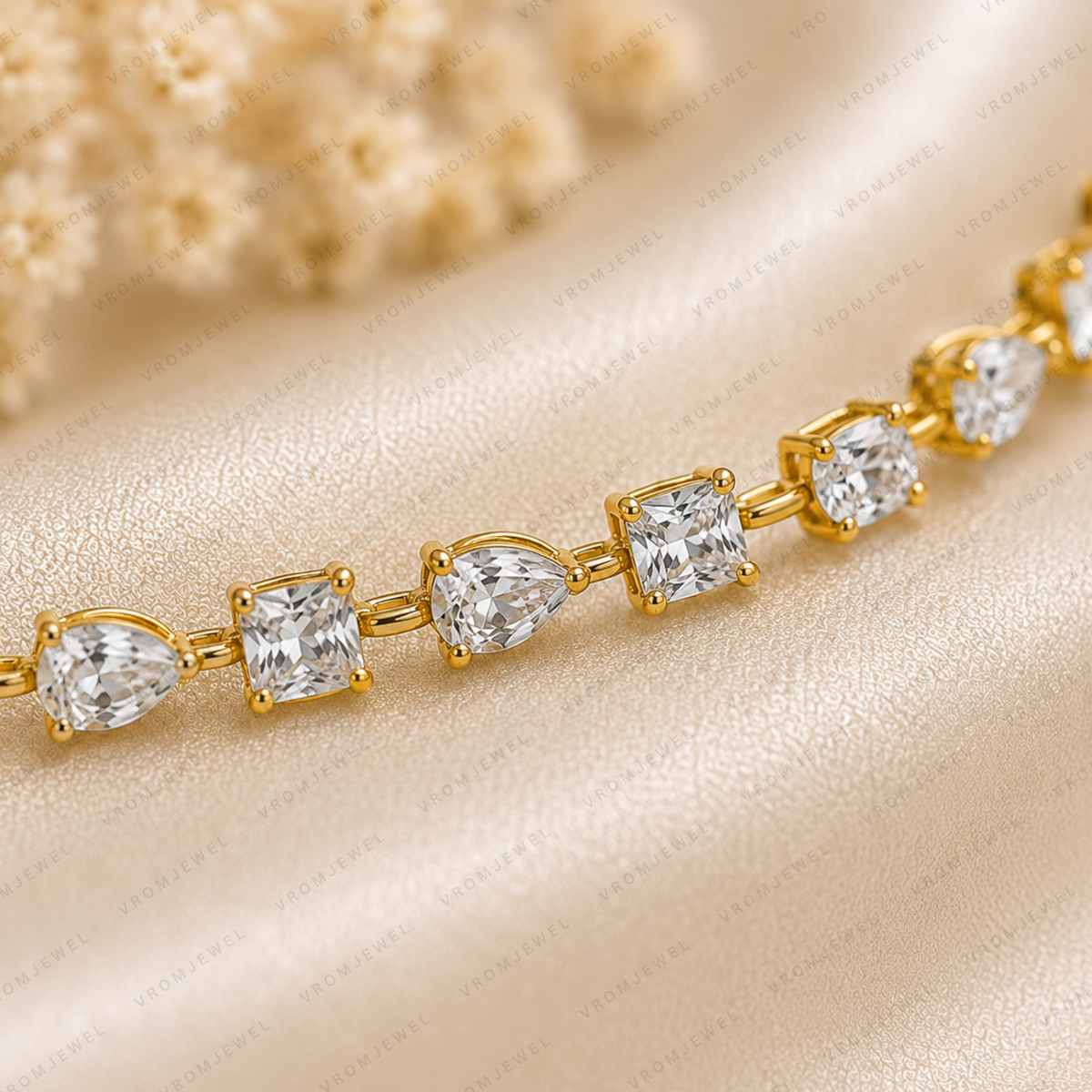Multi Shape Diamond Tennis Bracelet | Lab Grown | 14K Yellow Gold Anniversary Gift