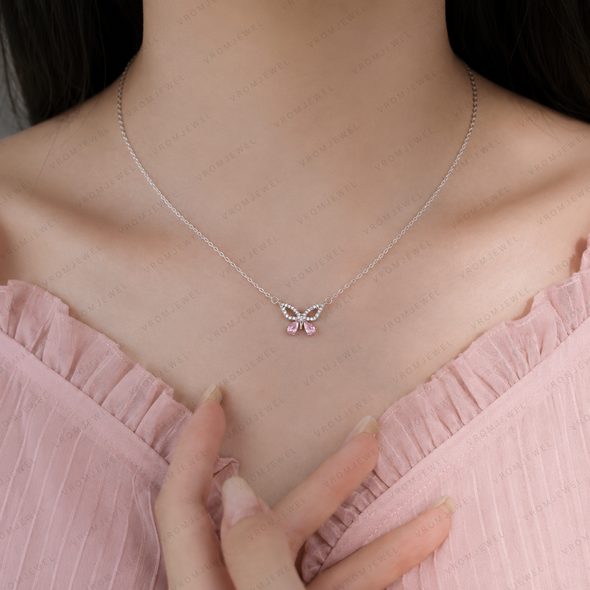 Butterfly Lab Grown Diamond Necklace, Hollow Butterfly Pendant, Solid Gold Butterfly Necklace, Nature Inspired Necklace, Minimalist Necklace