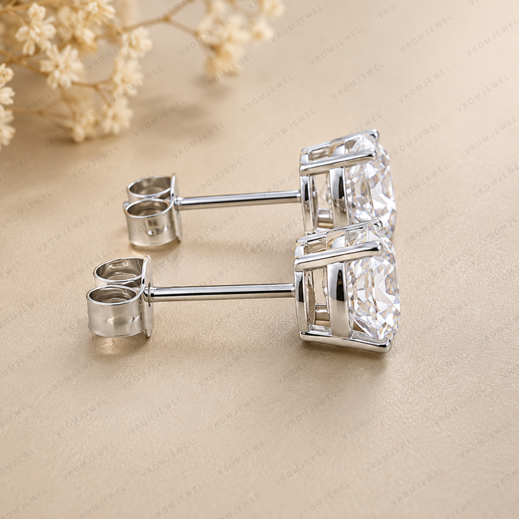Round Lab Grown Diamond Solitaire Bridal Stud Earrings in Solid 14K Gold