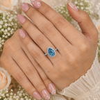 Blue Pear Shape Lab Grown Diamond Ring, 3 Carat Blue Diamond Engagement Ring, Pear Cut Halo Ring, Pavé Diamond Band, Blue Bridal Ring