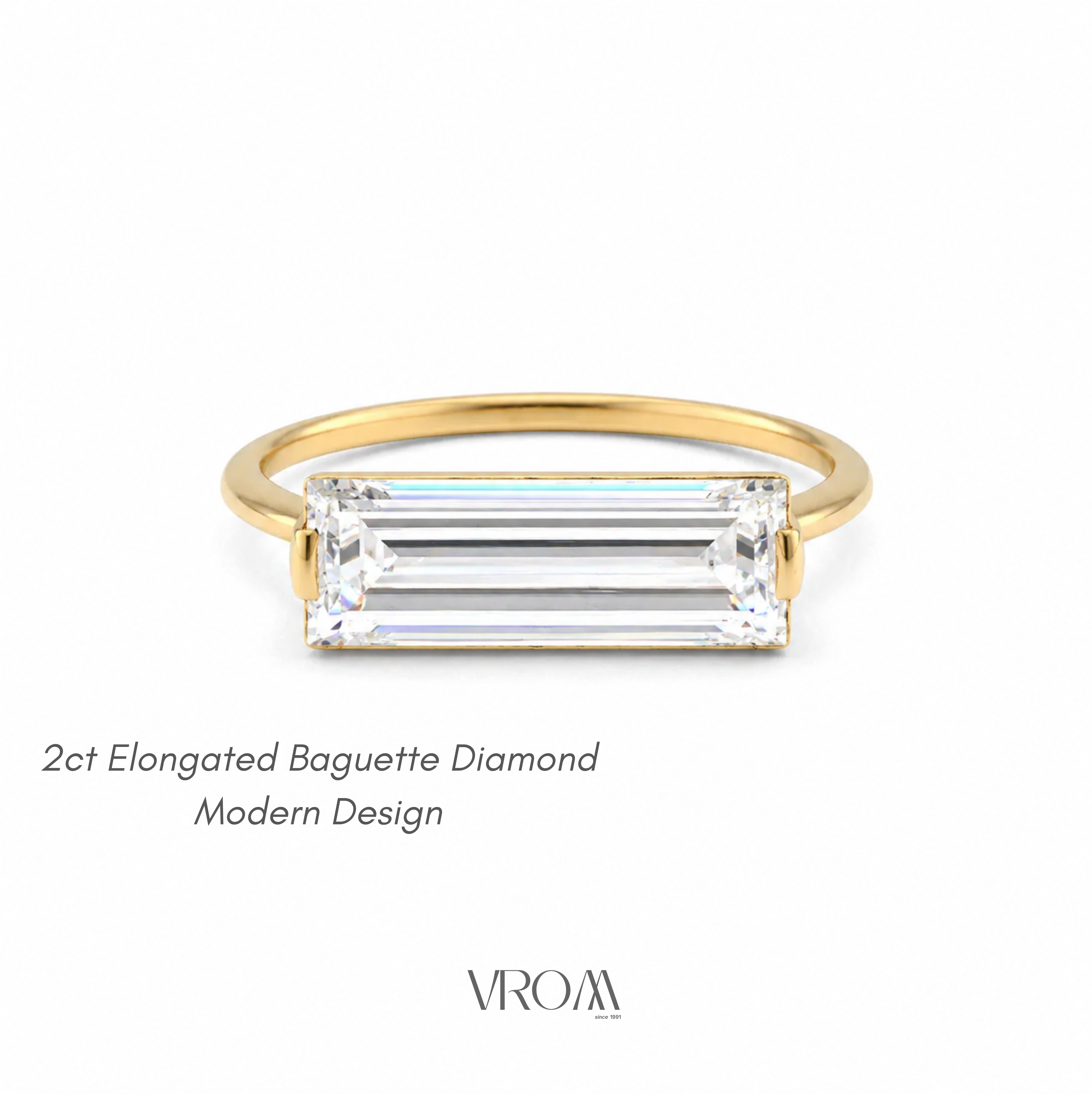 Elongated Baguette Lab Grown Diamond Ring | 2 CT | East West Setting | 14K Gold Minimalist Ring