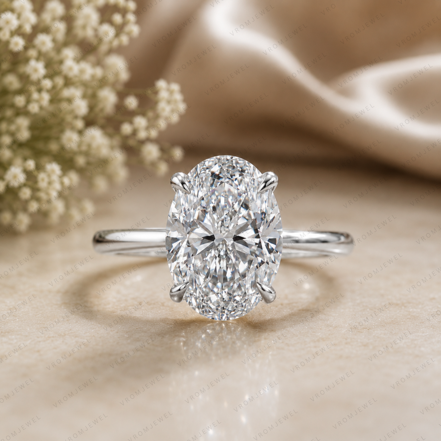 Oval Lab Grown Diamond Solitaire Ring in Handmade Solid 14K Gold
