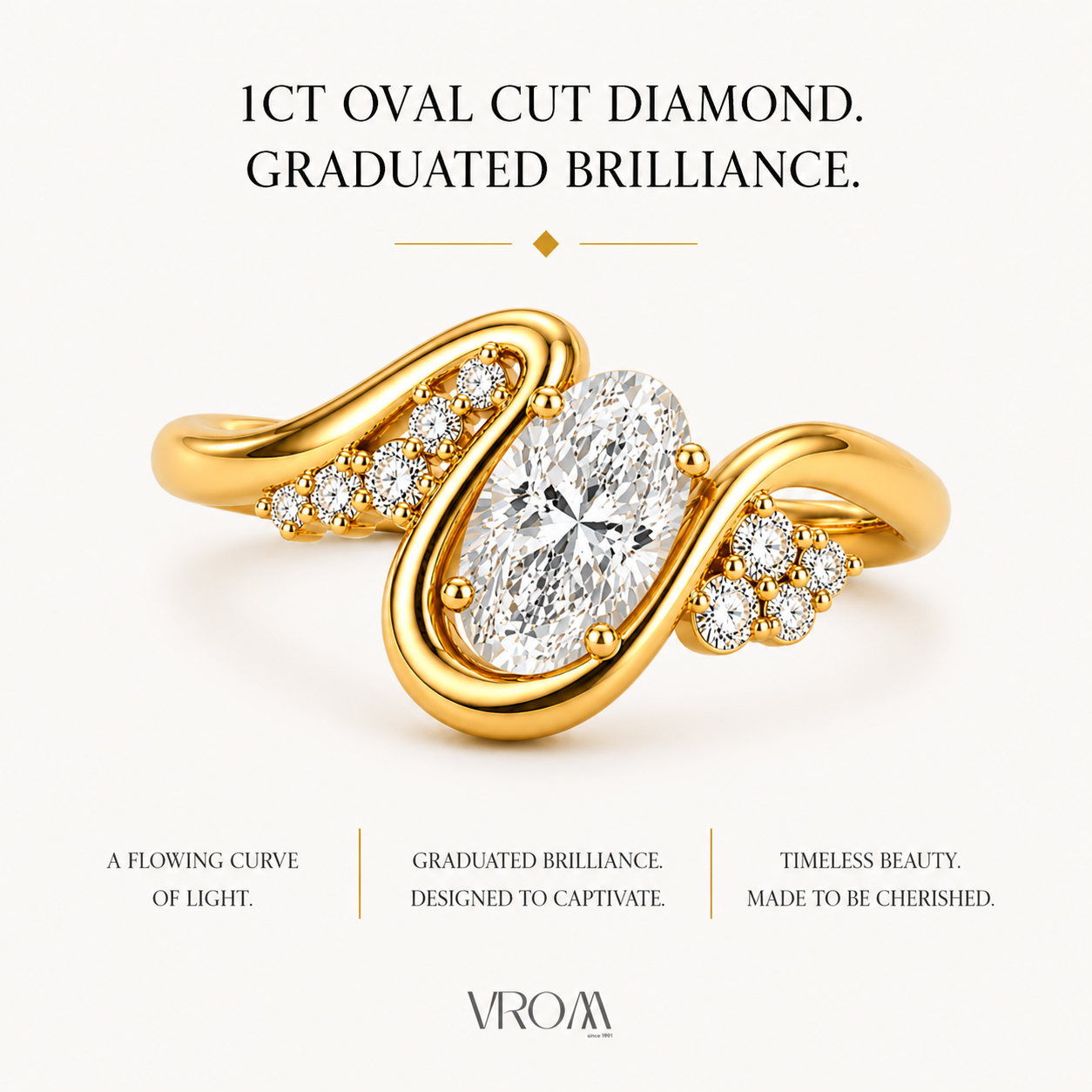 Oval Cut Lab Grown Diamond Ring | 1 CT IGI Certified | Graduated Accent Wrap Design | Modern Engagement Ring | 14K Gold