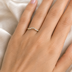 Curved Wedding Band | Lab Grown Diamond | Baguette & Round Stones | 14K Yellow Gold