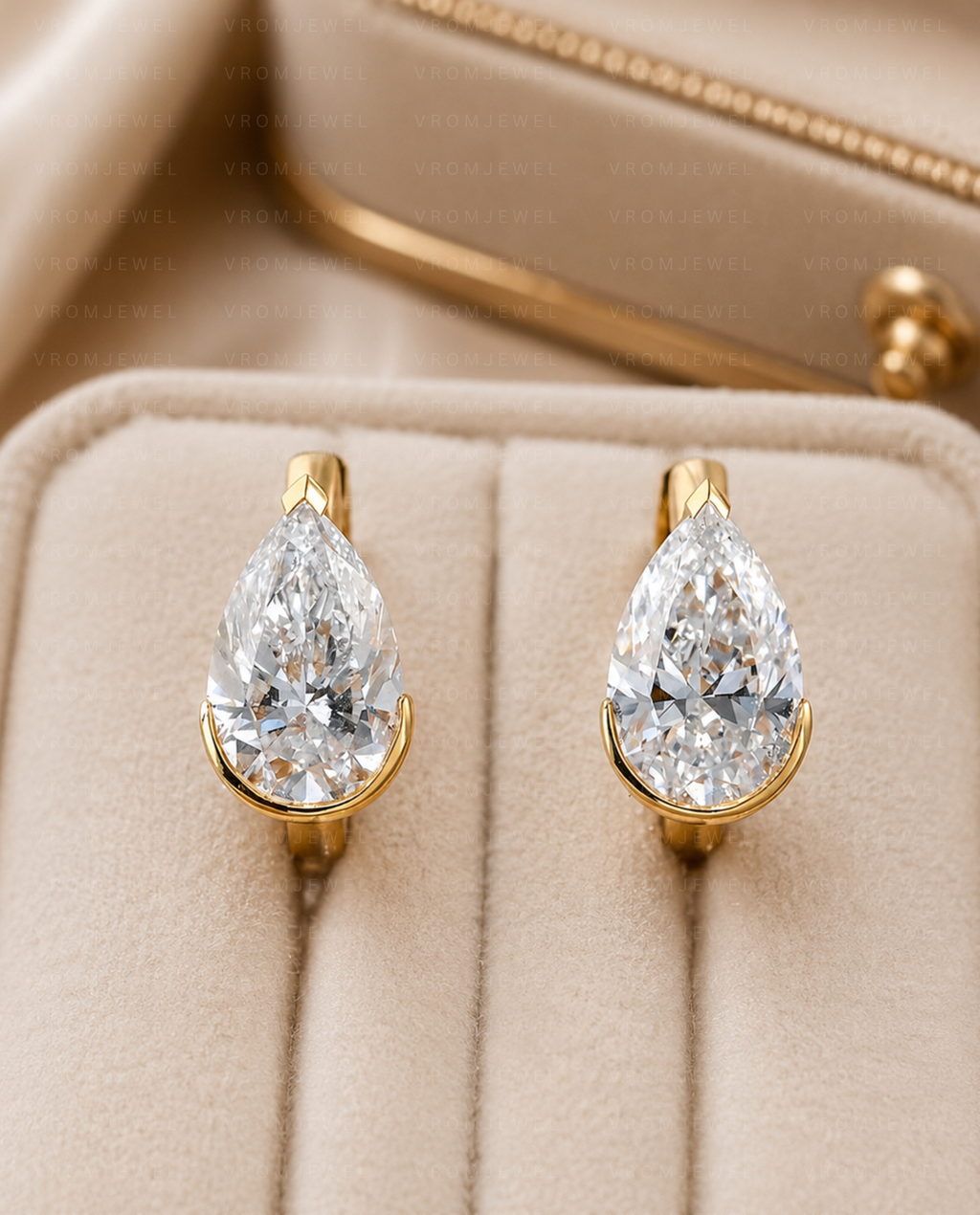 Pear Diamond Hoop Drop Earrings, Pear Lab Grown Diamond Earrings, Dangle Diamond Hoop Earrings, Gold Drop Earrings, Bridal Diamond Earrings