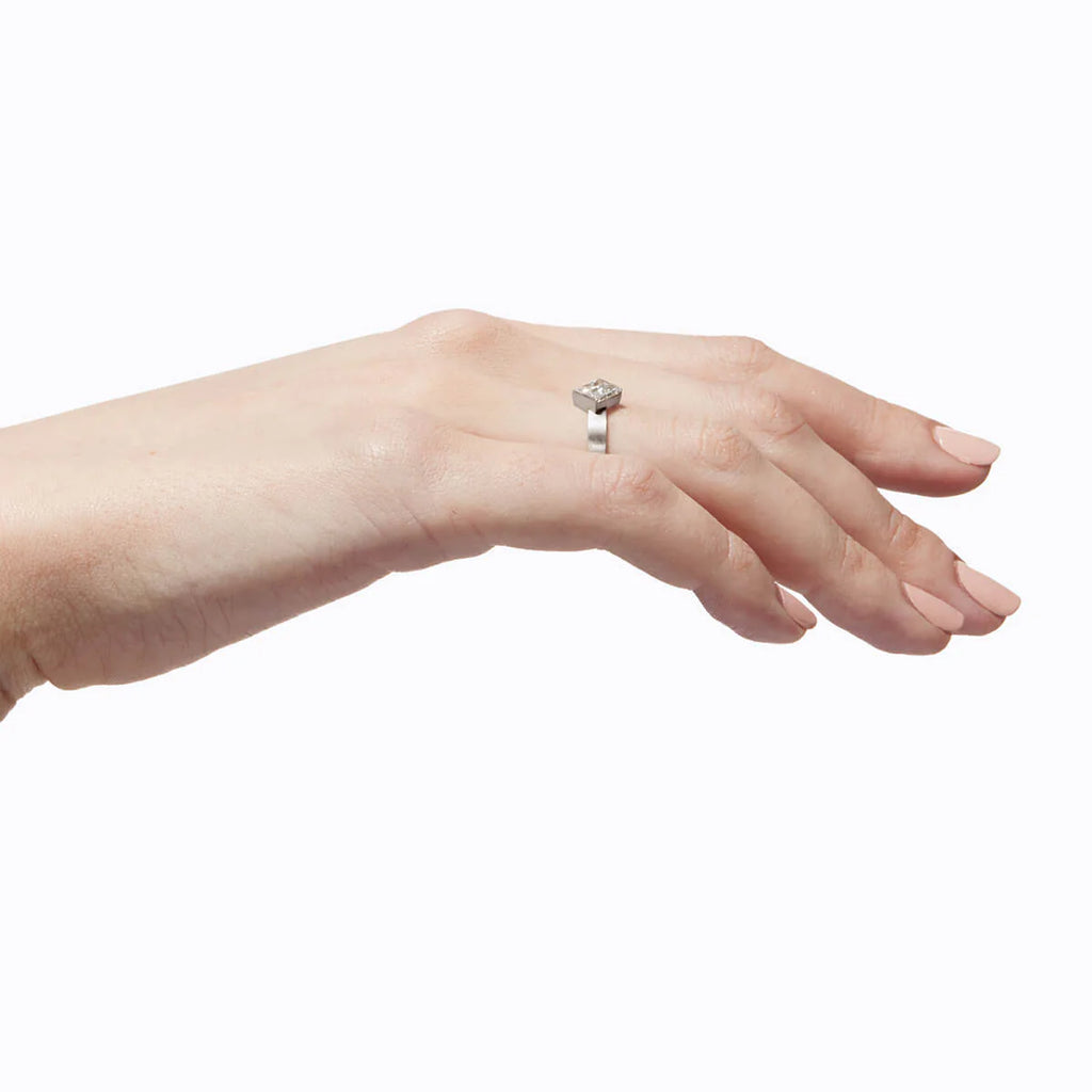 Baguillion Cut Diamond Ring Modern Matte Semi Bezel | Lab Grown Diamond | 14K Yellow Gold