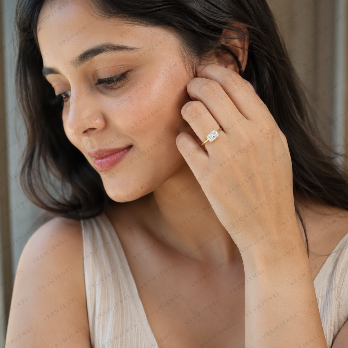 Radiant Engagement Ring | Lab Grown Diamond | Bezel Solitaire | 14K Gold