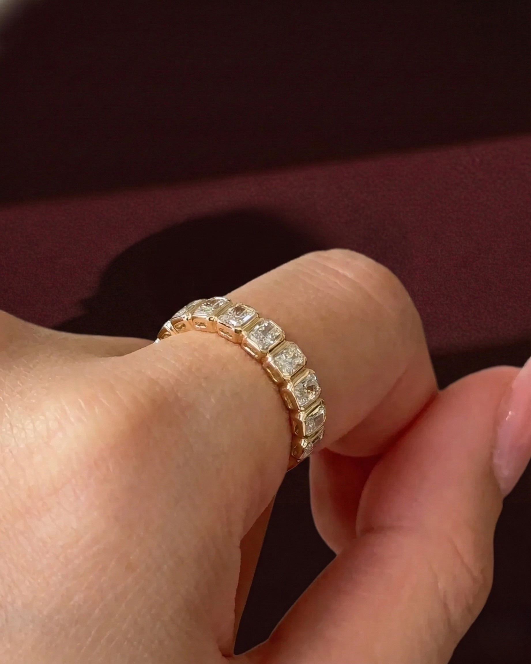 Radiant Diamond Half Eternity Band, Bezel Set Radiant Cut Diamond Wedding Band, Radiant Diamond Anniversary Ring, Stackable Diamond Band.