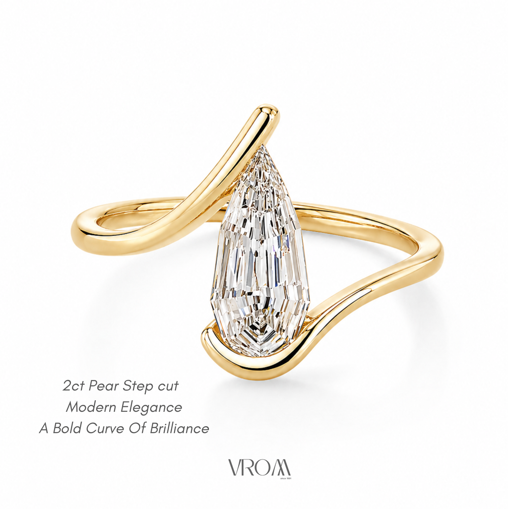 2 CT Pear Step Cut Lab Grown Diamond Ring | Geometric Wrap Design | Modern Sculptural Engagement Ring | 14K Gold