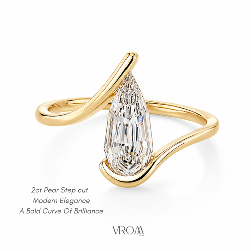 2 CT Pear Step Cut Lab Grown Diamond Ring | Geometric Wrap Design | Modern Sculptural Engagement Ring | 14K Gold