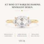 East West Marquise Rose Cut Lab Grown Diamond Ring | 1 CT | Minimalist Thin Band | Modern Solitaire Ring