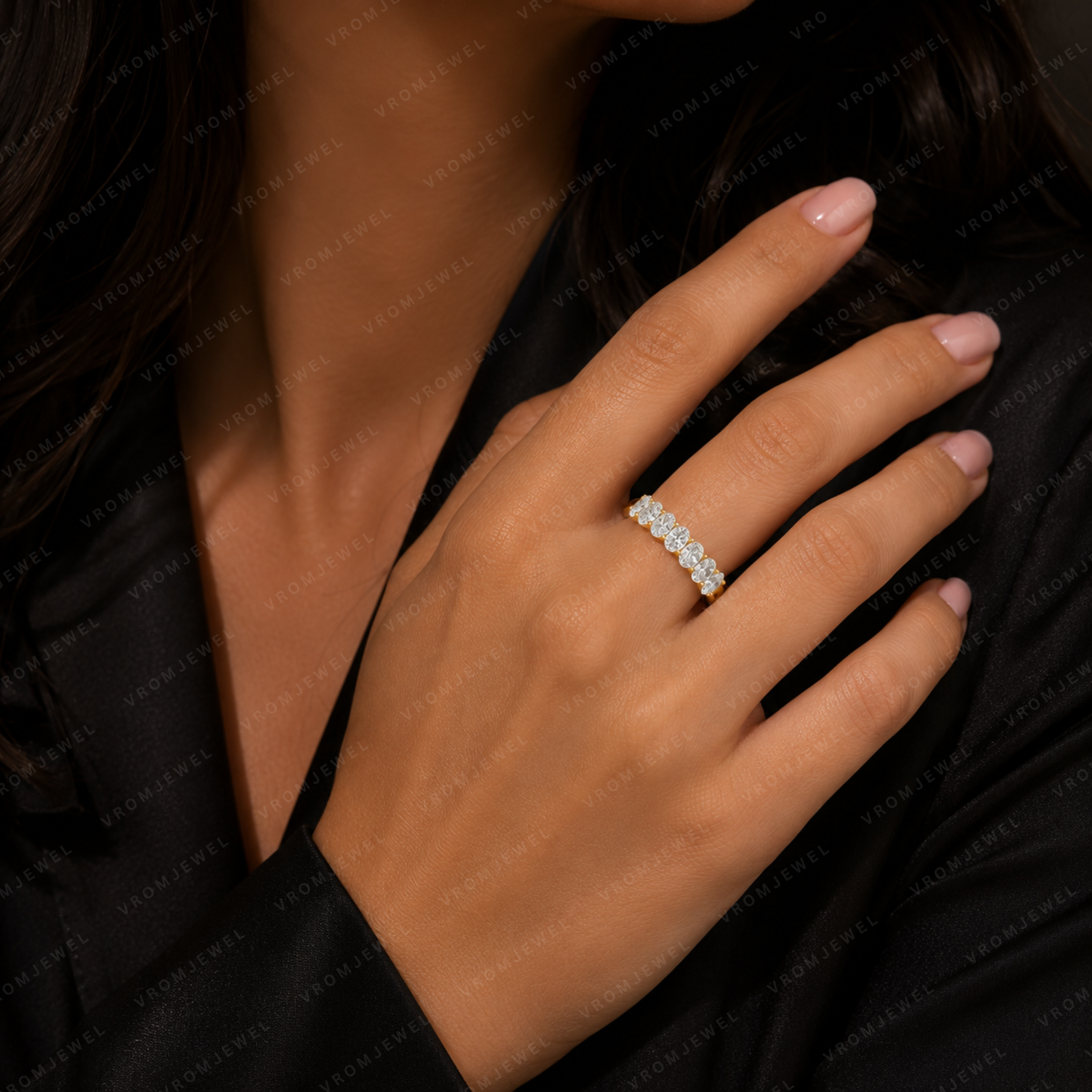 Oval Lab Grown Diamond Anniversary Band in Solid 14K Gold