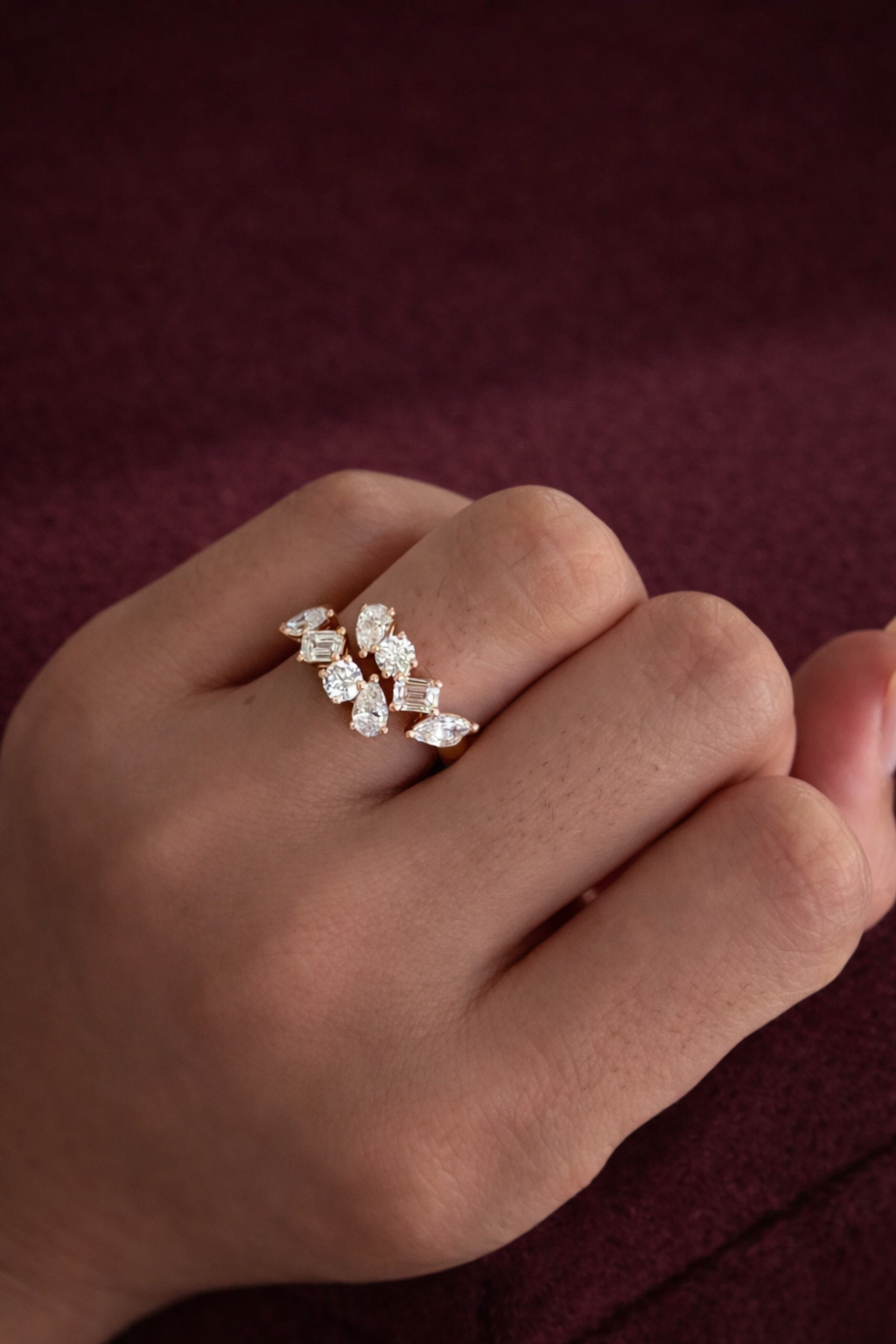 Mixed Shape Diamond Cluster Ring, Marquise Pear Emerald Round Diamond Ring, Unique Diamond Statement Ring, Modern Cluster Engagement Ring