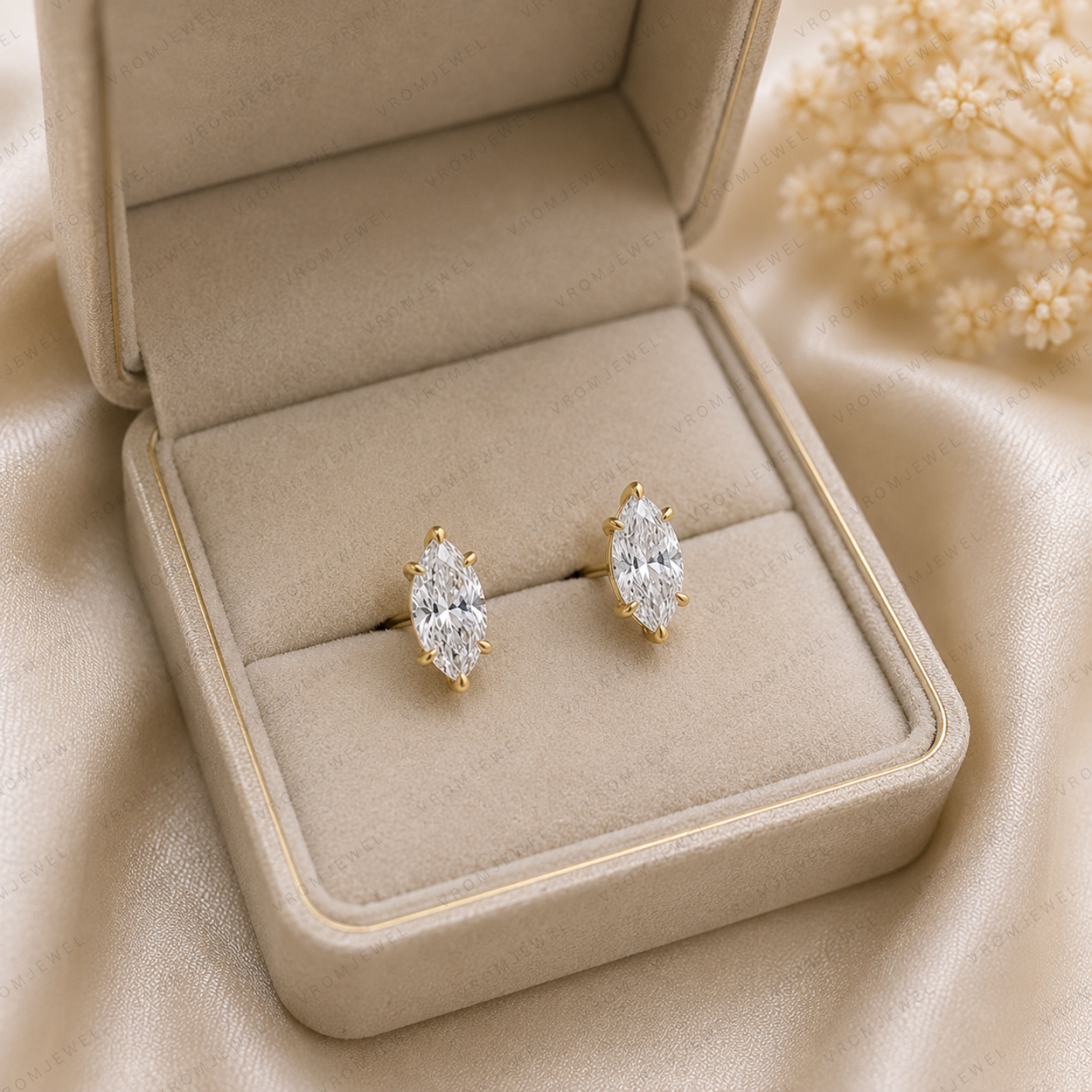 Marquise Lab Grown Diamond Stud Earrings in Solid 14K Gold for Women