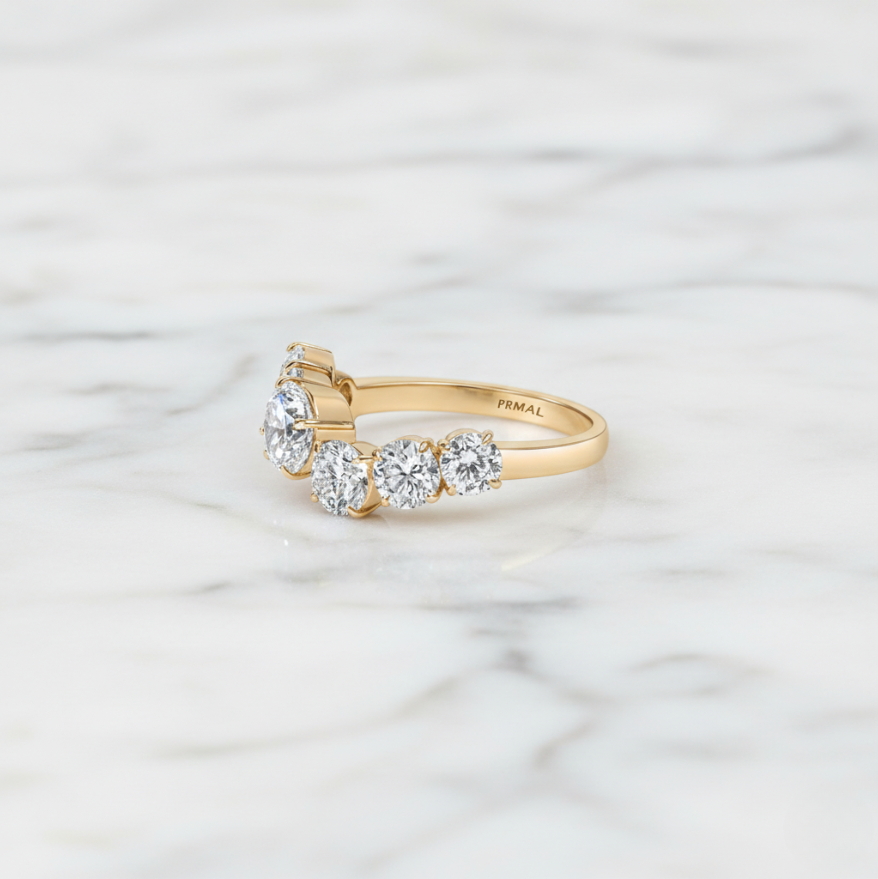 Round Diamond Wave Band | Lab Grown Diamond | 14K Yellow Gold Unique Curved Setting