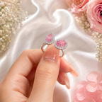 Pink Pear & Oval Lab Grown Diamond Ring, 3 Carat Pink Diamond Ring, Open Bypass Ring, Two Stone Engagement Ring, Halo Diamond Ring, 10K 14K