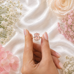 Pink Radiant Lab Grown Diamond Halo Engagement Ring, Pavé Diamond Band, Pink Diamond Ring, 10K 14K 18K Gold