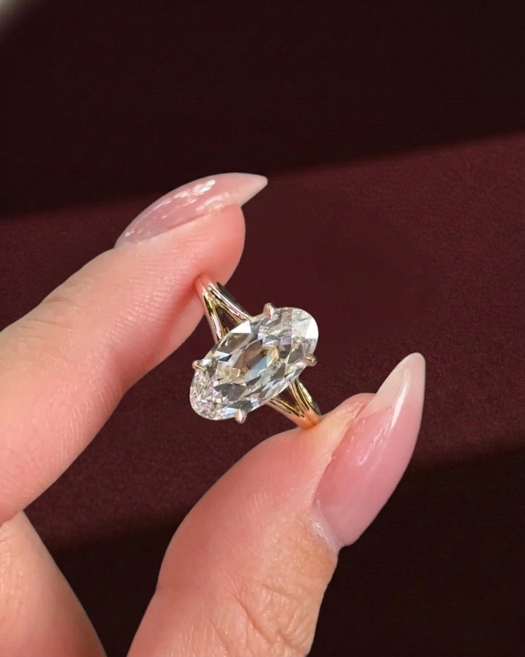 Moval Diamond Engagement Ring, Moval Cut Diamond Solitaire Ring, Elongated Oval Marquise Diamond Ring, Unique Diamond Engagement Ring.