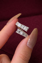 Graduated Emerald Diamond Bypass Ring, Emerald Cut Diamond Twist Ring, Modern Bypass Diamond Engagement Ring, Unique Diamond Statement Ring