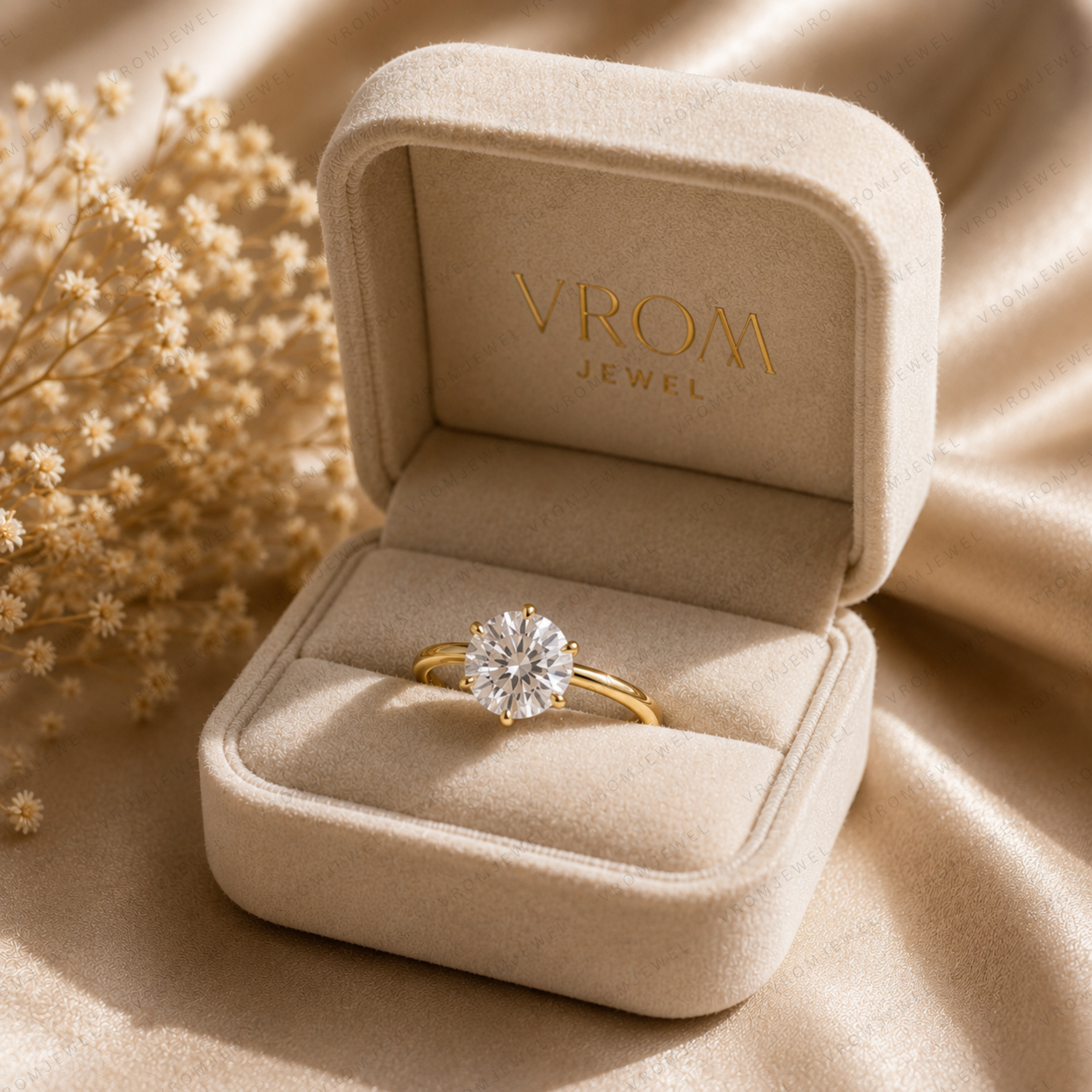 Elegant Round Lab Grown Diamond Engagement Solitaire Ring in Solid 14K Gold