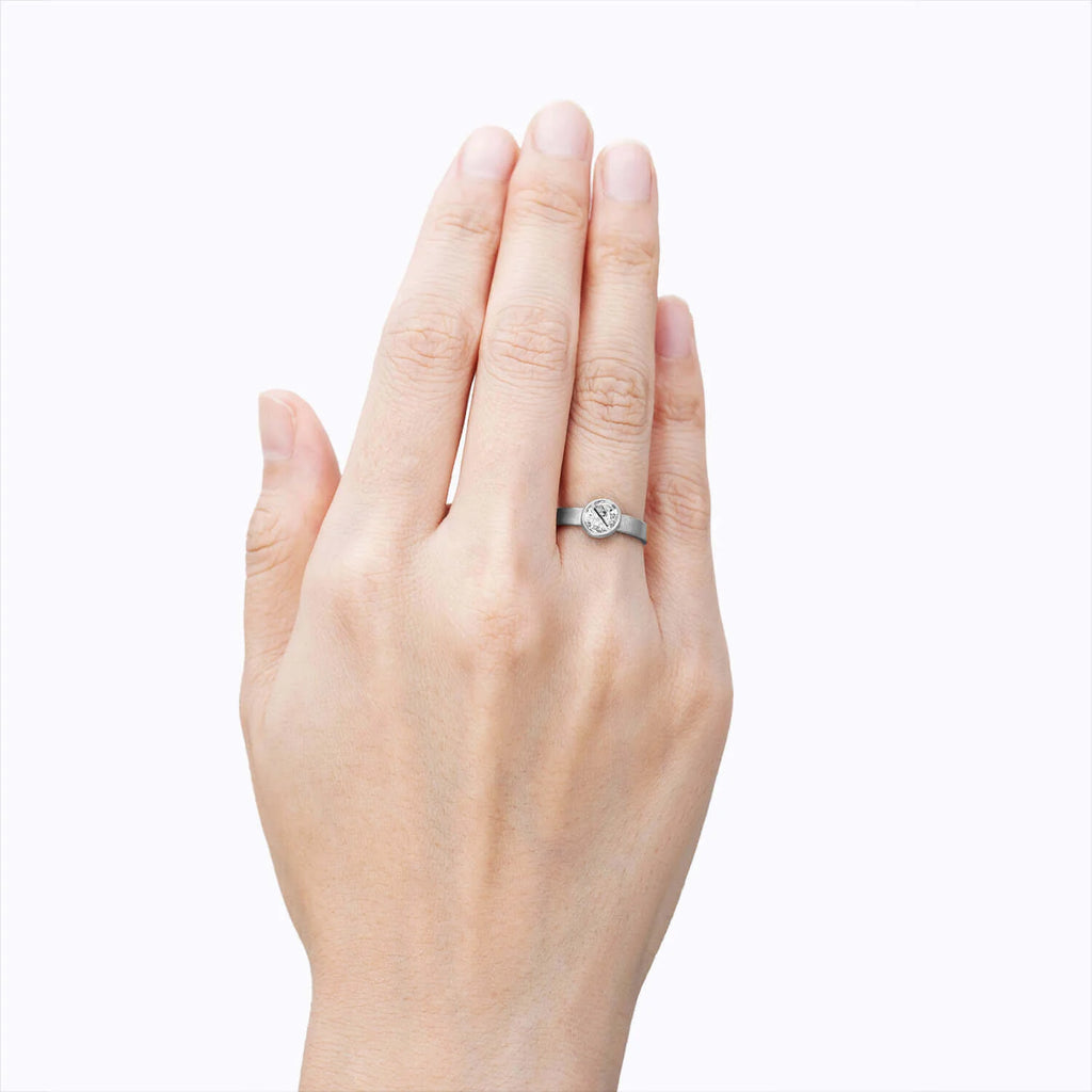 Half Moon Diamond | Matte Finish Ring | Lab Created Diamond | 14K Solid Gold