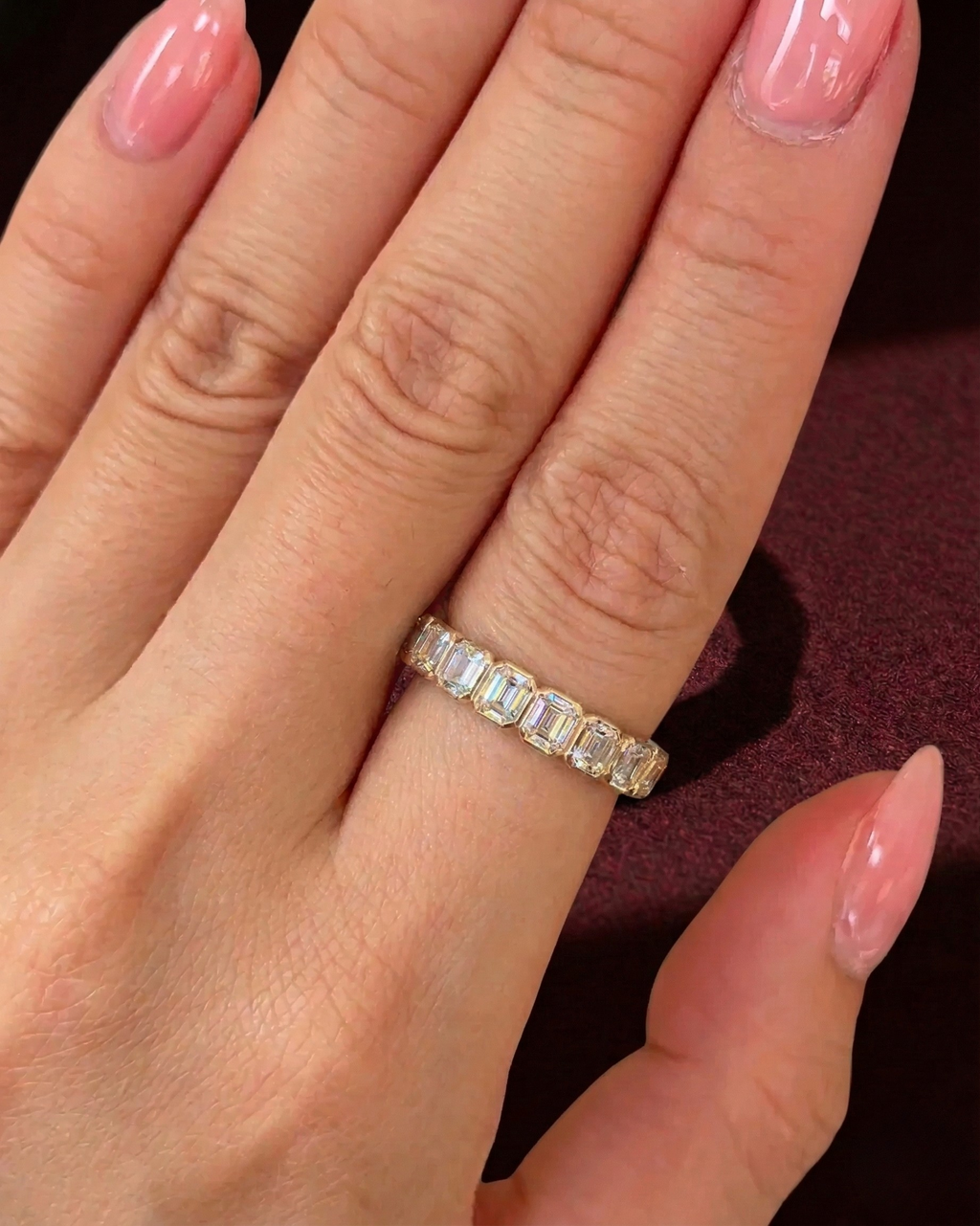 Asscher Cut Diamond Half Eternity Band, Bezel Set Asscher Diamond Wedding Band, Stackable Diamond Ring, Anniversary Diamond Band