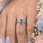 Blue Oval Lab Grown Diamond Engagement Ring, 2 Carat Blue Diamond Ring, Oval Solitaire Engagement Ring, Minimalist Blue Ring, 10K 14K 18K