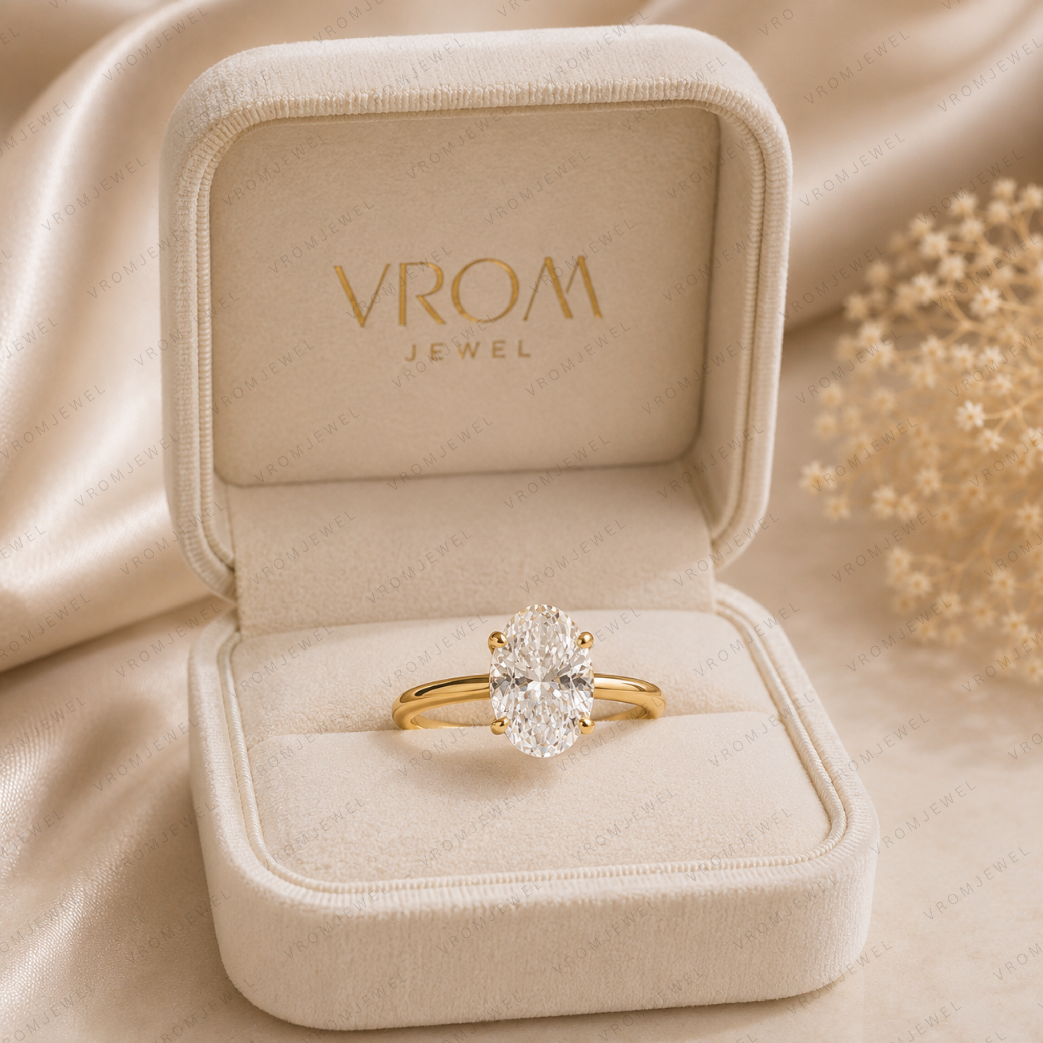 Oval Lab Grown Diamond Solitaire Engagement Ring in Solid 14K Gold