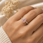 Pink Pear Shape Lab Grown Diamond Engagement Ring, Pink Diamond Solitaire Ring, Minimalist Diamond Ring, 10K 14K 18K Gold