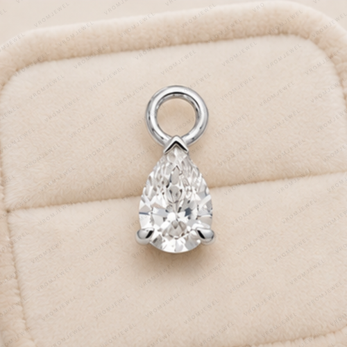 Dainty Lab Diamond Pear Charm Earrings: 14k Gold Bridal Jewelry