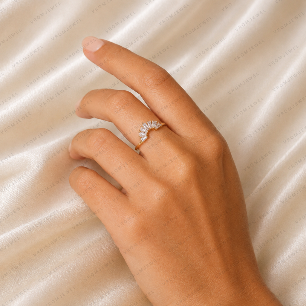 Curved Wedding Band | Lab Grown Diamond | Marquise, Pear & Baguette Stones